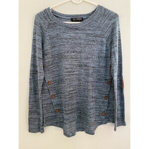 Sweet Wanderer Sweater with Patches on Elbow Sides Heathered Blue/gray Sz Small